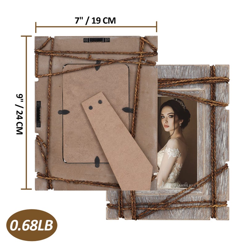 AKRILANE 4x6 Picture Frame Wood Rustic  Decorative  Distressed & Vintage Looking Photo Frames Wall Decor for Wall Mount & Table Top Display for Home Decor - 4 x 6 Wedding Picture Frames - Style C - Image 2