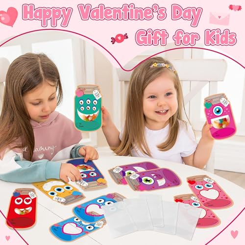 TICIAGA Mason Jar Valentines Day Cards - 48 Pack Monster Mason Jar Valentine Exchange Cards with Treat Bag Bulk for Kid, Funny Monster Exchange Gifts for Boys Girls Classroom Party(Candy Not Included) - Image 5