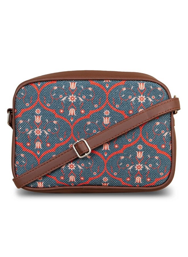 ZOUK حقيبة زوك السلينج | حقائب كروس بودي للنساء | حقائب يد نسائية | أنيقة | حقيبة مسائية من جلد نباتي | للاستخدام في السفر والمكتب | محفظة ومحفظة | طباعة نقش جالي من قصر الشيشيش - Image 3