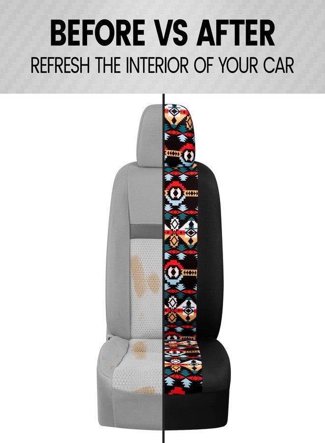 BDK Blue Aztec Car Seat Covers for Front Seats, 2 Pack - Geometric Print Front Seat Cover Set with Matching Headrest, Sideless Design for Easy Installation, Universal Fit for Car Truck Van and SUV - Image 5