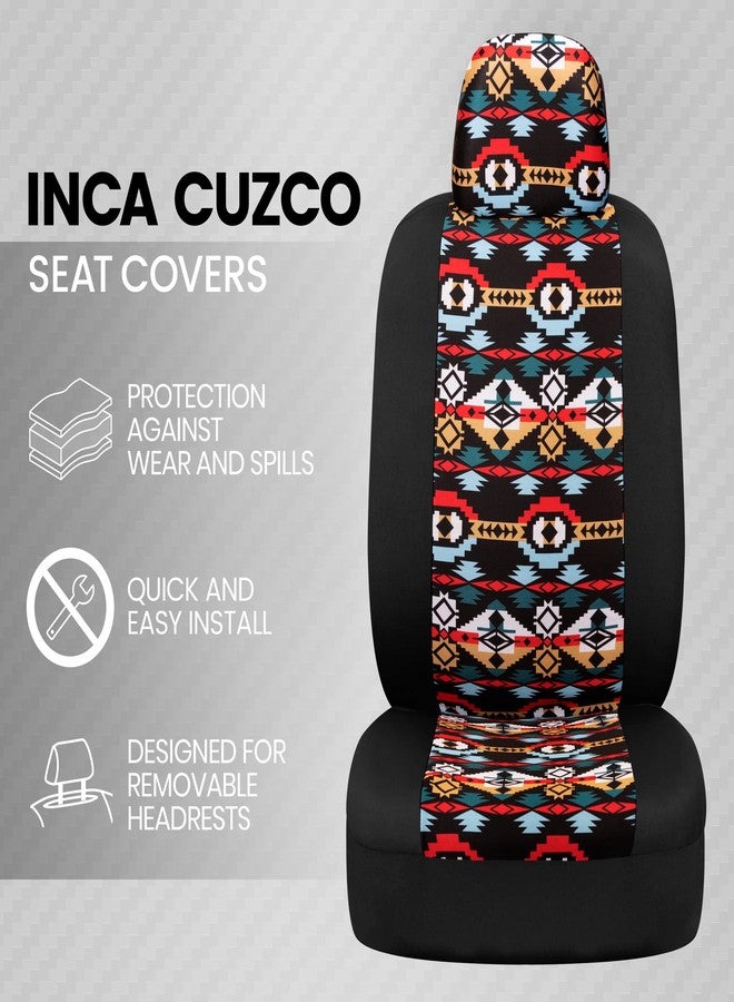 BDK Blue Aztec Car Seat Covers for Front Seats, 2 Pack - Geometric Print Front Seat Cover Set with Matching Headrest, Sideless Design for Easy Installation, Universal Fit for Car Truck Van and SUV - Image 2