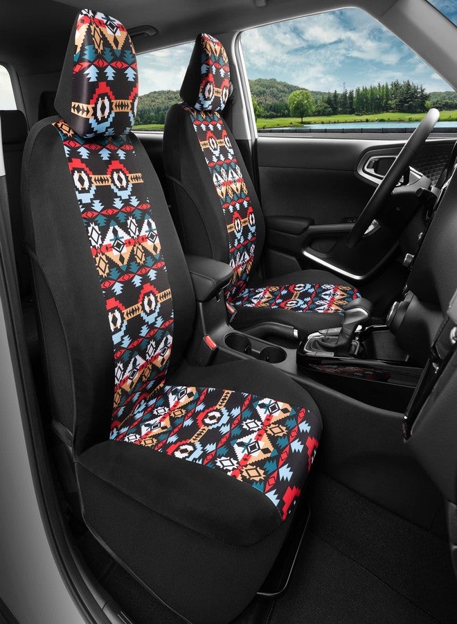 BDK Blue Aztec Car Seat Covers for Front Seats, 2 Pack - Geometric Print Front Seat Cover Set with Matching Headrest, Sideless Design for Easy Installation, Universal Fit for Car Truck Van and SUV - Image 3