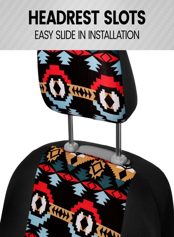 BDK Blue Aztec Car Seat Covers for Front Seats, 2 Pack - Geometric Print Front Seat Cover Set with Matching Headrest, Sideless Design for Easy Installation, Universal Fit for Car Truck Van and SUV - Image 4