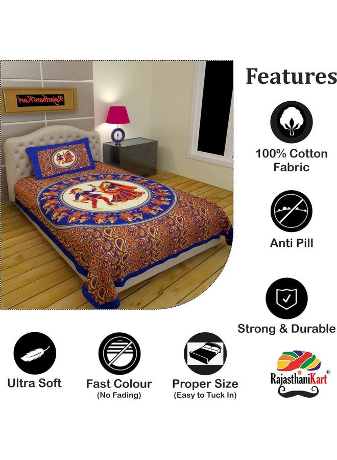 RajasthaniKart Pure Cotton 144 TC Single Size Bed Sheet with 1 Pillow Cover - Bedsheet for Single Bed (Blue, Single Bedsheets Cotton,138) - Image 2