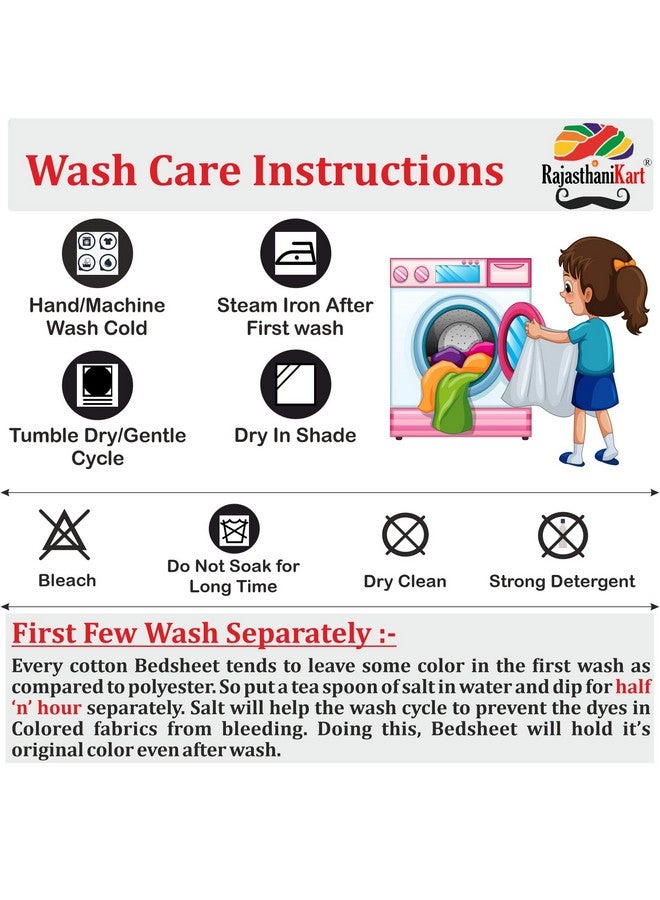 RajasthaniKart Pure Cotton 144 TC Single Size Bed Sheet with 1 Pillow Cover - Bedsheet for Single Bed (Blue, Single Bedsheets Cotton,138) - Image 4