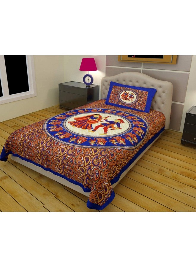 RajasthaniKart Pure Cotton 144 TC Single Size Bed Sheet with 1 Pillow Cover - Bedsheet for Single Bed (Blue, Single Bedsheets Cotton,138) - Image 1