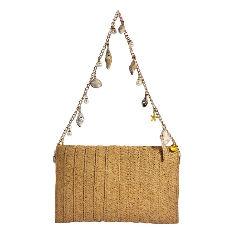DEBIMY Women Pearl Straw Clutch Purse Woven Summer Beach Evening Bag Wedding Party Straw Shoulder Handbag, Beige 2 - Image 5