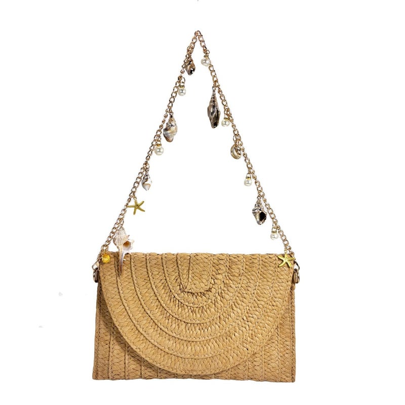 DEBIMY Women Pearl Straw Clutch Purse Woven Summer Beach Evening Bag Wedding Party Straw Shoulder Handbag, Beige 2 - Image 1