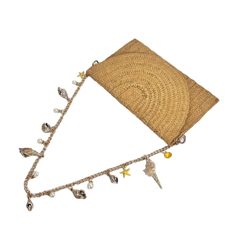 DEBIMY Women Pearl Straw Clutch Purse Woven Summer Beach Evening Bag Wedding Party Straw Shoulder Handbag, Beige 2 - Image 4