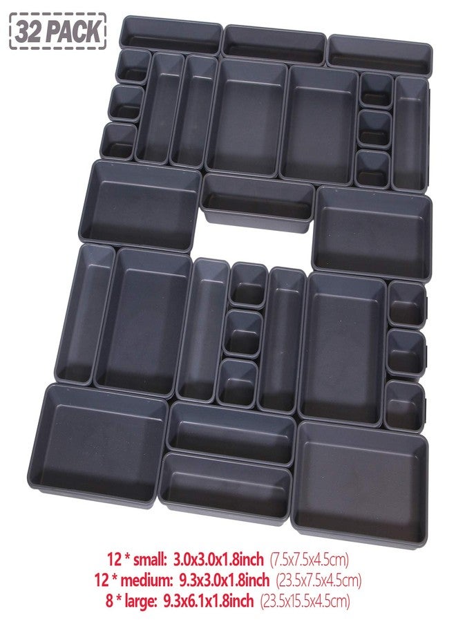 TENABORT Set of 32 Interlocking Desk Drawer Organizer Tray Dividers Plastic Shallow Narrow Drawers Organizers Separators Storage Bins Container for Kitchen Bathroom Makeup Office Vanity Bedroom Dresser - Image 2