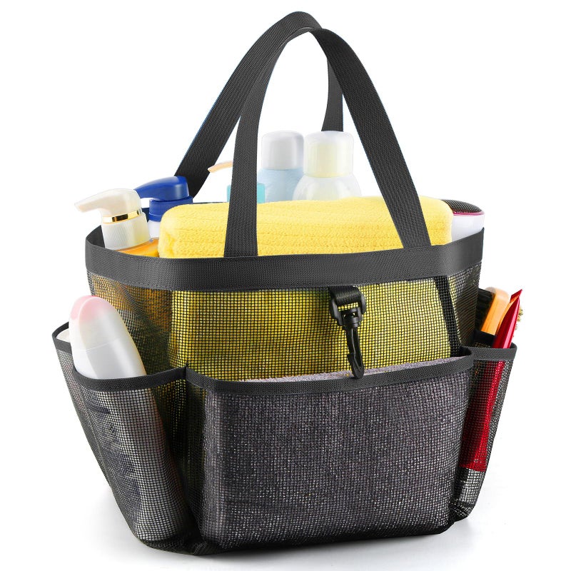 LOYEE Mesh Shower Caddy Portable for College Dorm Room Essentials with 8 Pockets,Shower Bag for Beach,Swimming,Gym,Travel,Bathroom(Black) - Image 1