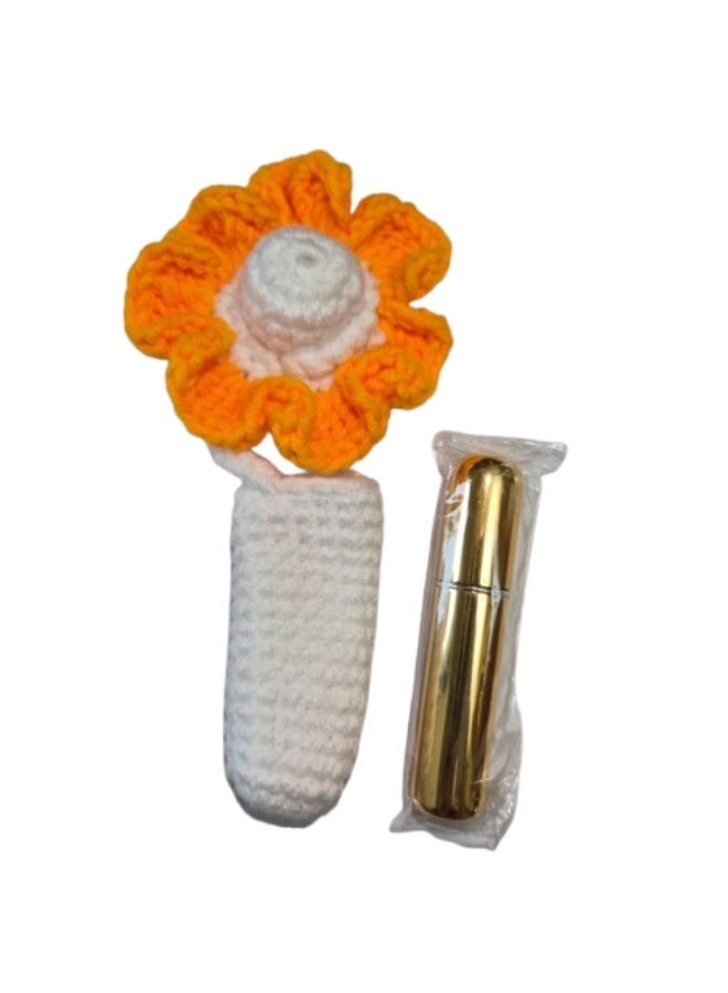 Orange - Crochet Flower Keychain with Atomizer - Image 2