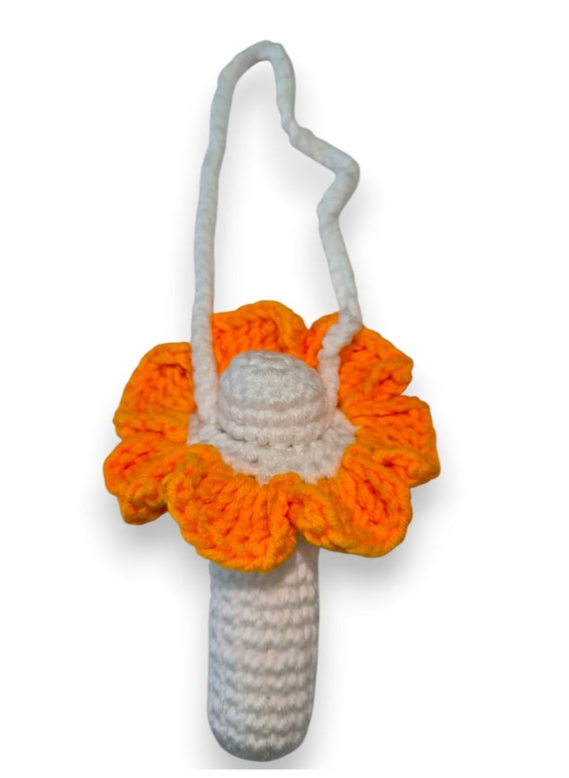 Orange - Crochet Flower Keychain with Atomizer - Image 1