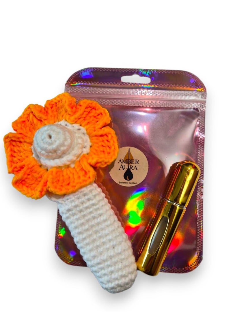 Orange - Crochet Flower Keychain with Atomizer - Image 3