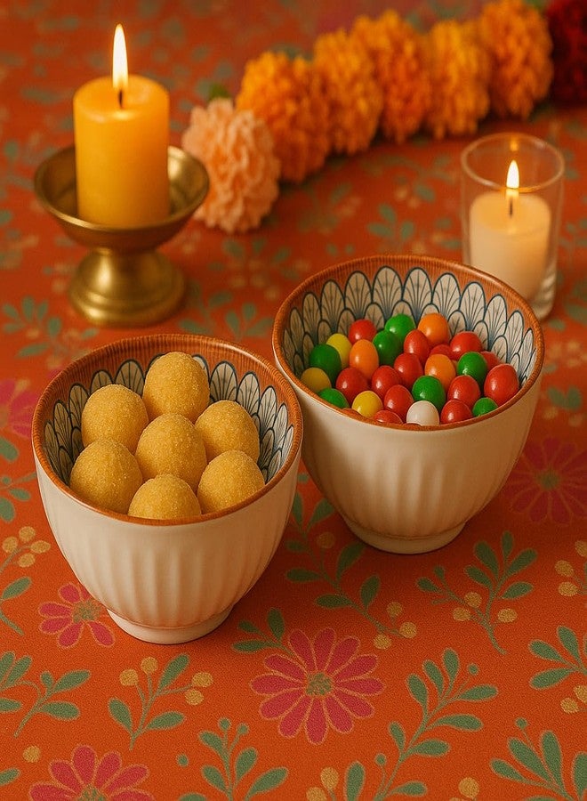 Lellow Ceramic Bowl Set of 4 | Microwave Safe | Dishwasher Safe | Lead-Free Food Grade Glazed Bowls | Ideal for Soup, Salad, Dessert Serving- Petal Pattern - Image 3