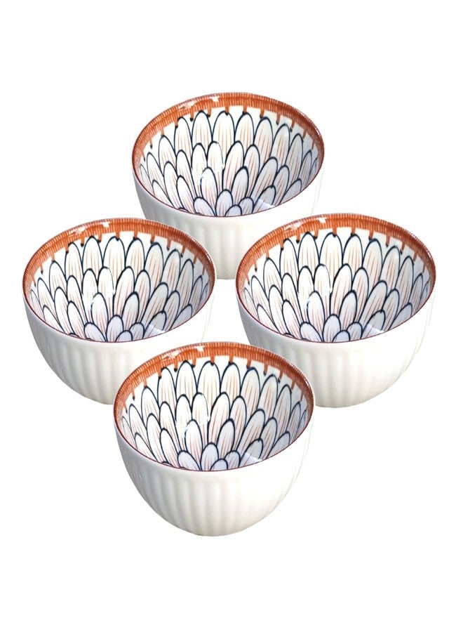 Lellow Ceramic Bowl Set of 4 | Microwave Safe | Dishwasher Safe | Lead-Free Food Grade Glazed Bowls | Ideal for Soup, Salad, Dessert Serving- Petal Pattern - Image 1