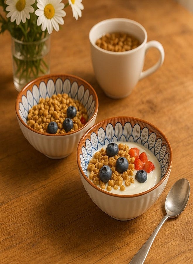 Lellow Ceramic Bowl Set of 4 | Microwave Safe | Dishwasher Safe | Lead-Free Food Grade Glazed Bowls | Ideal for Soup, Salad, Dessert Serving- Petal Pattern - Image 2