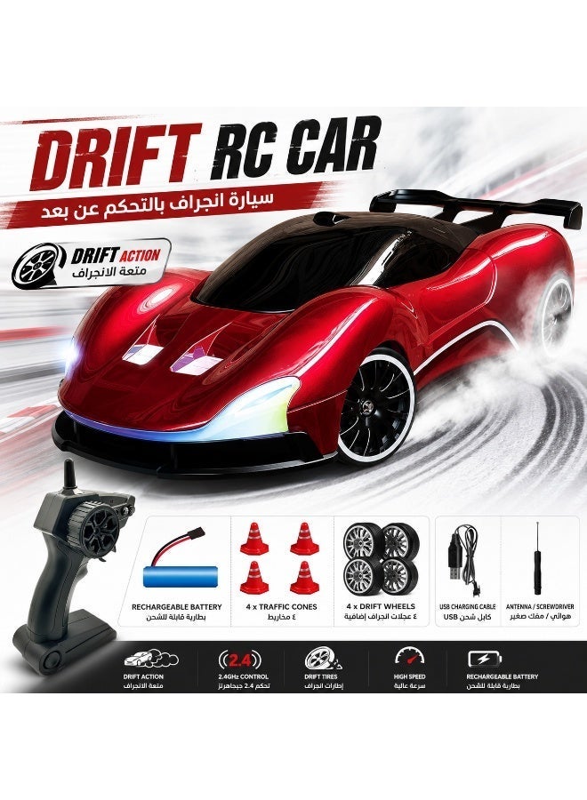Norello 1:20 Scale 4WD RC Drift Car for Beginners - Easy-to-Control High Speed Racing Toy with RGB Lights - Brain Development & Hand-Eye Coordination Gift for Kids 3+ (Red) - Image 2