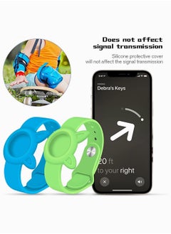SYOSI Wristbands for Apple Airtag, SYOSI Soft Silicone Watch Band, Anti-lost, Waterproof and Sweatproof Portable Wrist Strap for Elderly and Children, 2Pcs (Fluorescent Blue+Fluorescent Green)  - Image 2