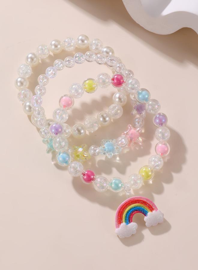 Take Two Pack of 3 - Girls Multi-Color Rainbow and Star Charms Beaded Bracelets - Image 1