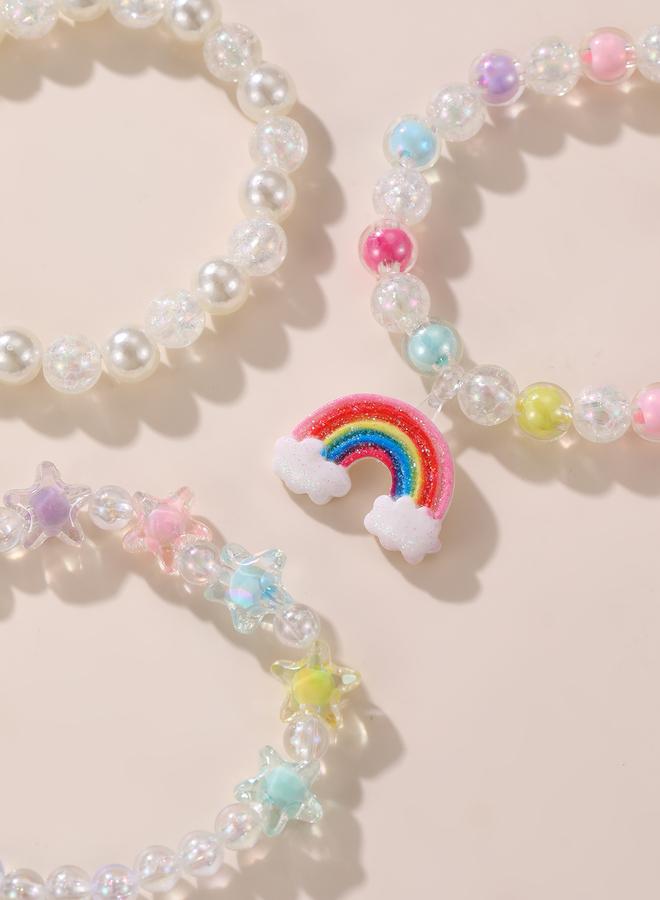 Take Two Pack of 3 - Girls Multi-Color Rainbow and Star Charms Beaded Bracelets - Image 2