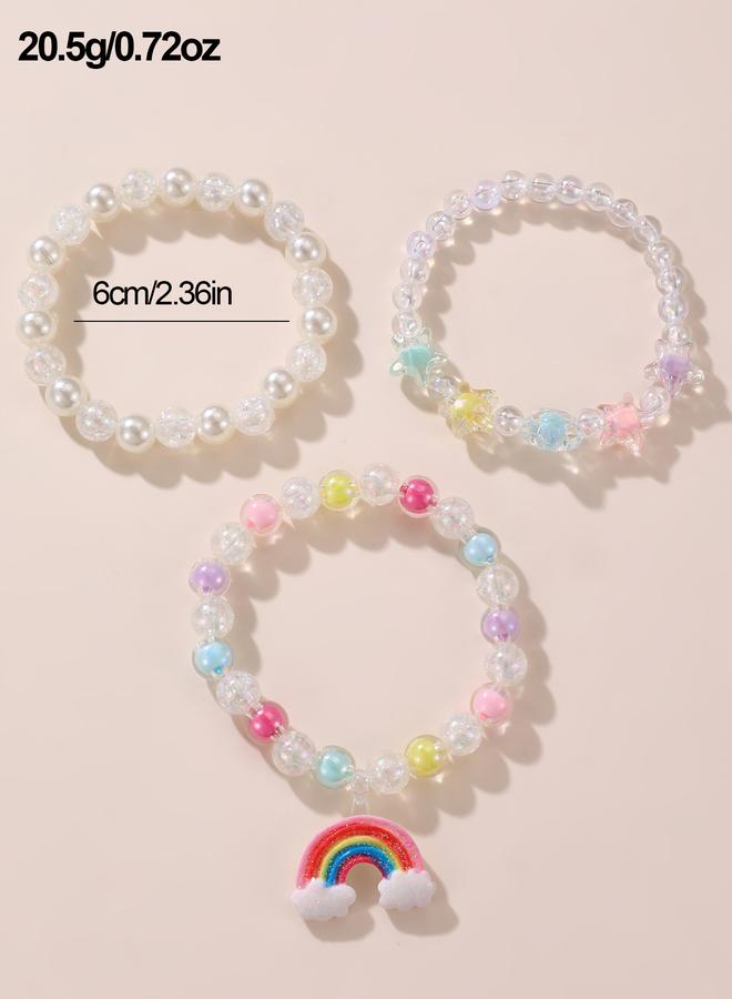 Take Two Pack of 3 - Girls Multi-Color Rainbow and Star Charms Beaded Bracelets - Image 4