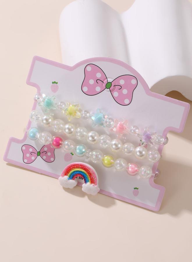 Take Two Pack of 3 - Girls Multi-Color Rainbow and Star Charms Beaded Bracelets - Image 3