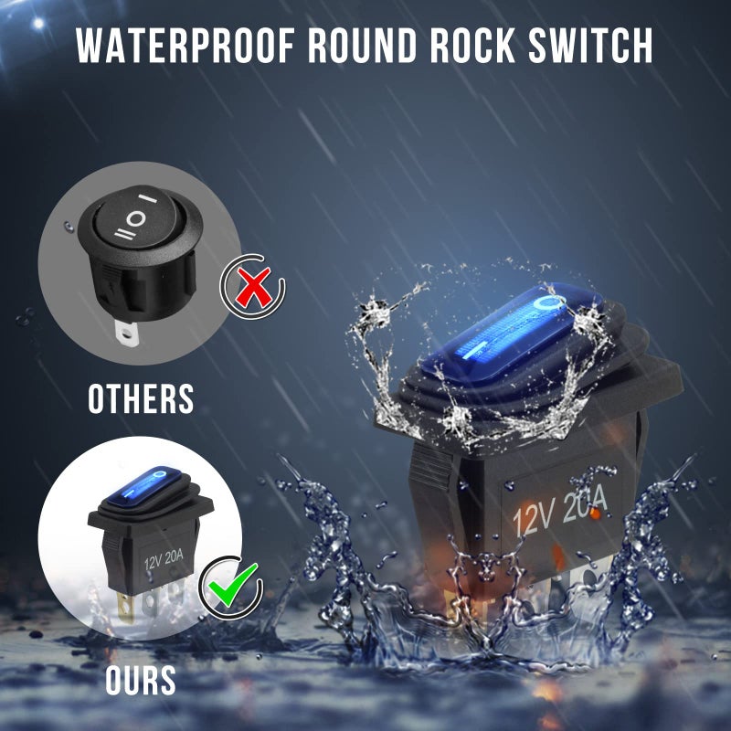 TIANWIDJEW 12v Rocker Switch Waterproof 5 PCS - 12 Volt Toggle Switch with 3 20cm Detachable Wires, SPST 3 Pin On Off Switches Snap-in Design Square Switch with Blue LED Light for Car Boat Marine RV Truck KCD3 - Image 3