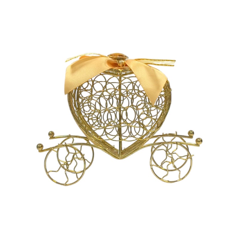 Vrindavanstore.in صندوق هدايا على شكل قلب ذهبي - عربة سندريلا الأنيقة - حامل خاتم أو حلوى للزفاف، أعياد الميلاد، حفلات استقبال المواليد وديكور المنزل (1-عبوة) - Image 1