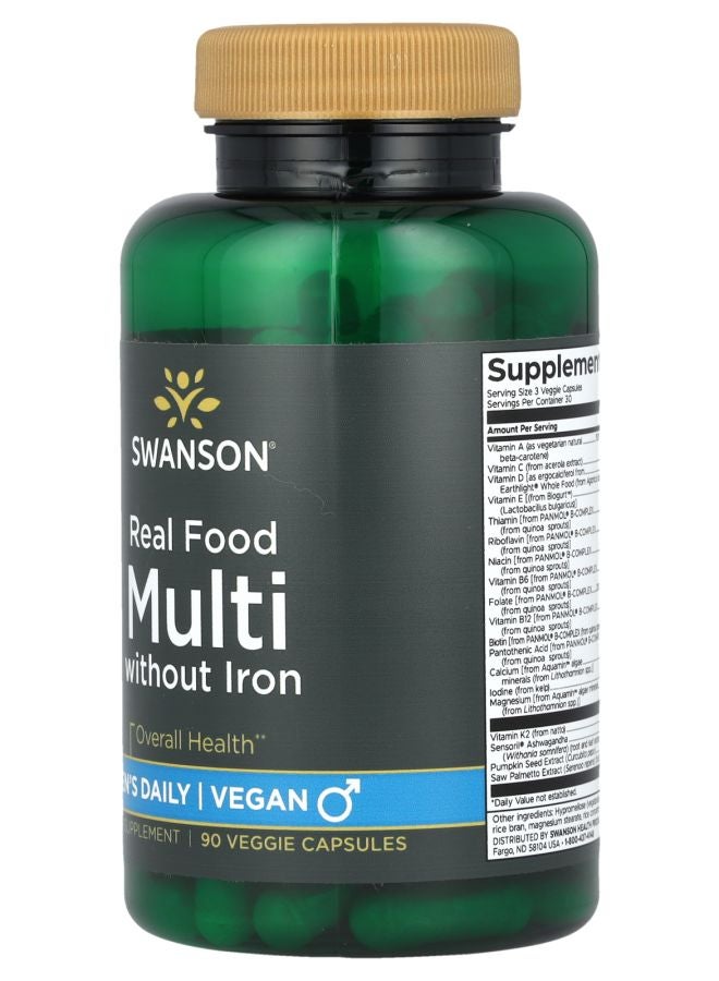 SWANSON Men's Daily Real Food Multi Without Iron 90 Veggie Capsules - Image 2