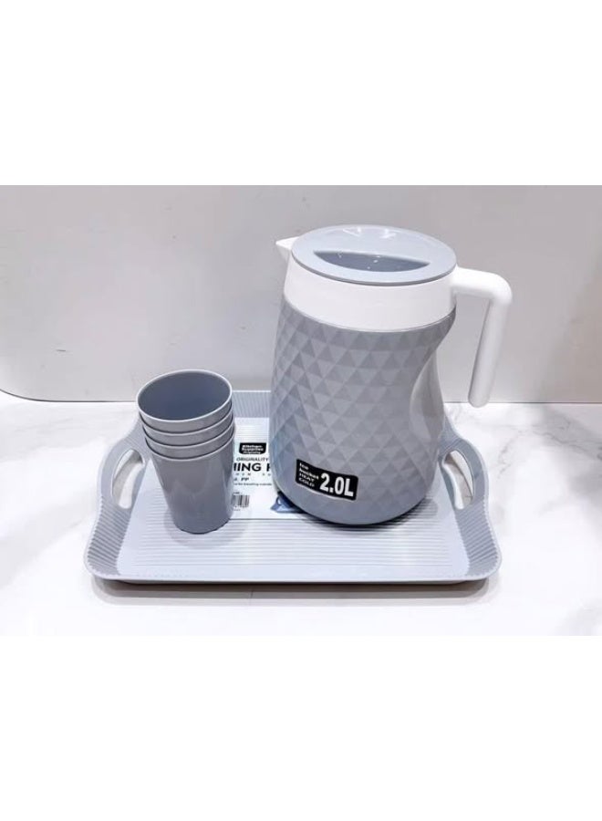 طقم تقديم أنيق يضم دورق مع 4 كوبيات وصينية متناسقة، مثالي لتقديم العصائر والمشروبات الباردة أو الساخنة بأسلوب راقٍ - Image 2