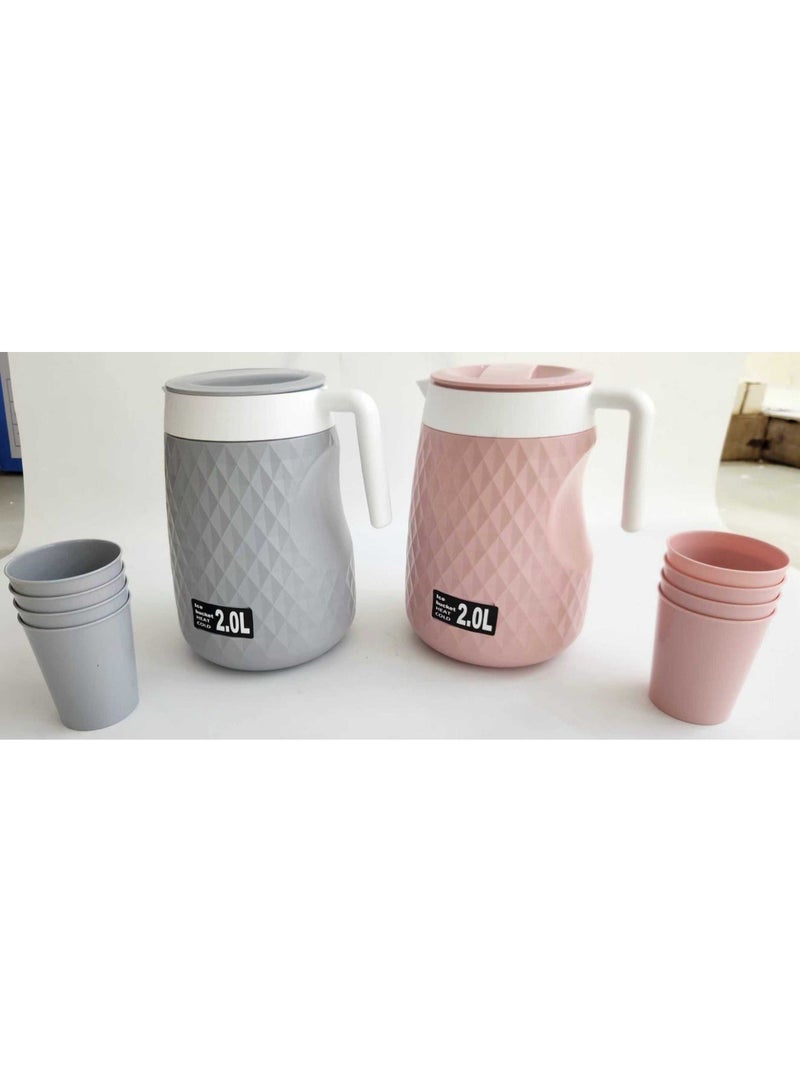 طقم تقديم أنيق يضم دورق مع 4 كوبيات وصينية متناسقة، مثالي لتقديم العصائر والمشروبات الباردة أو الساخنة بأسلوب راقٍ - Image 1