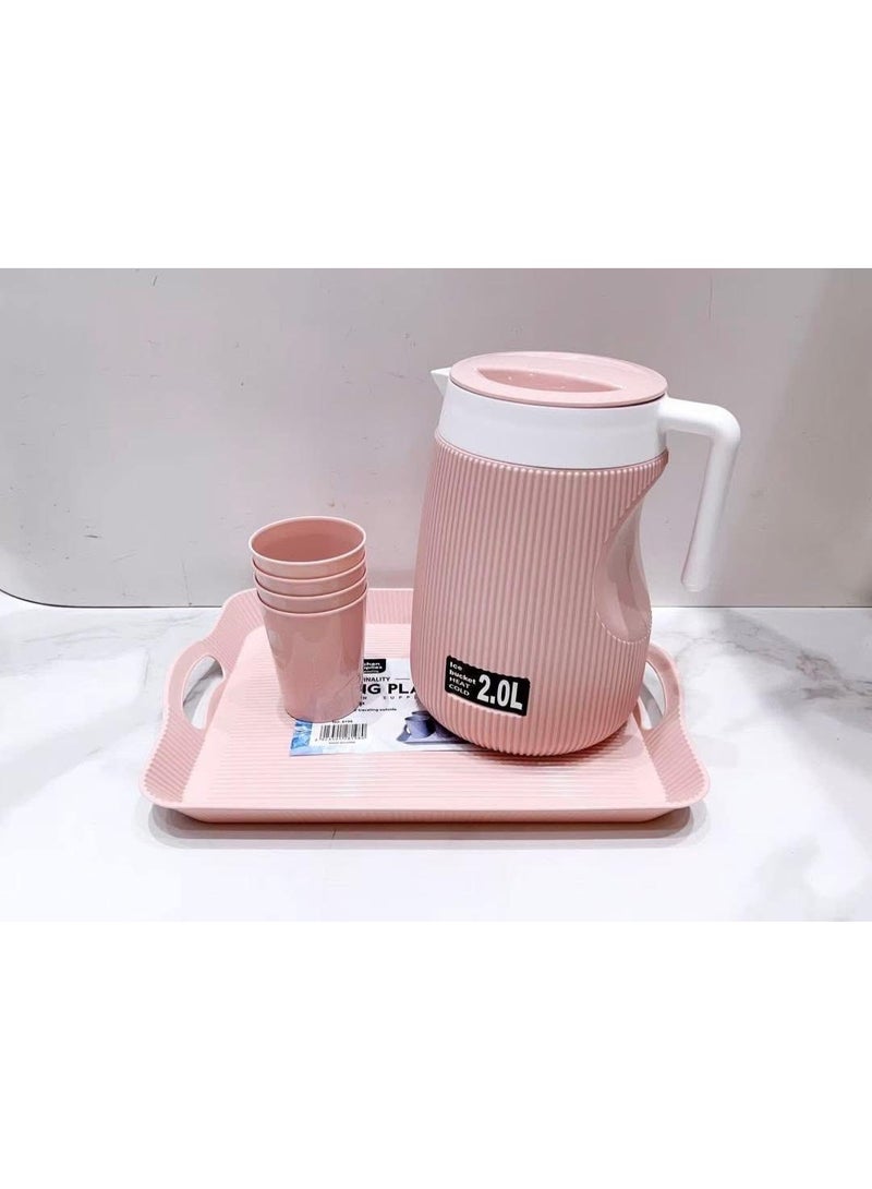 طقم تقديم أنيق يضم دورق مع 4 كوبيات وصينية متناسقة، مثالي لتقديم العصائر والمشروبات الباردة أو الساخنة بأسلوب راقٍ - Image 3