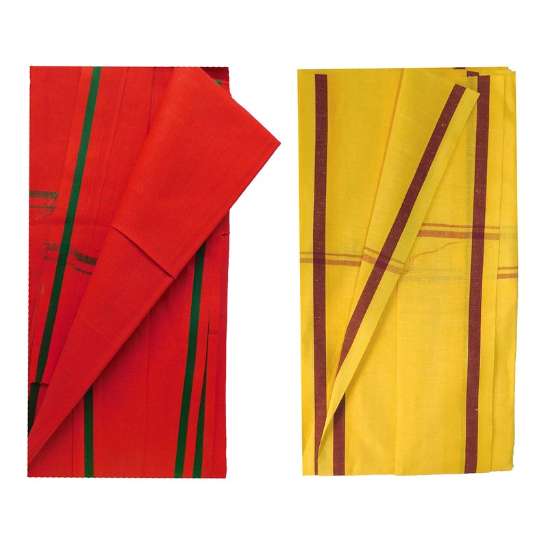 Radhakrishan Pure Cotton Soft Gamcha for Men (Orange and Yellow Combo) (Set of 2)