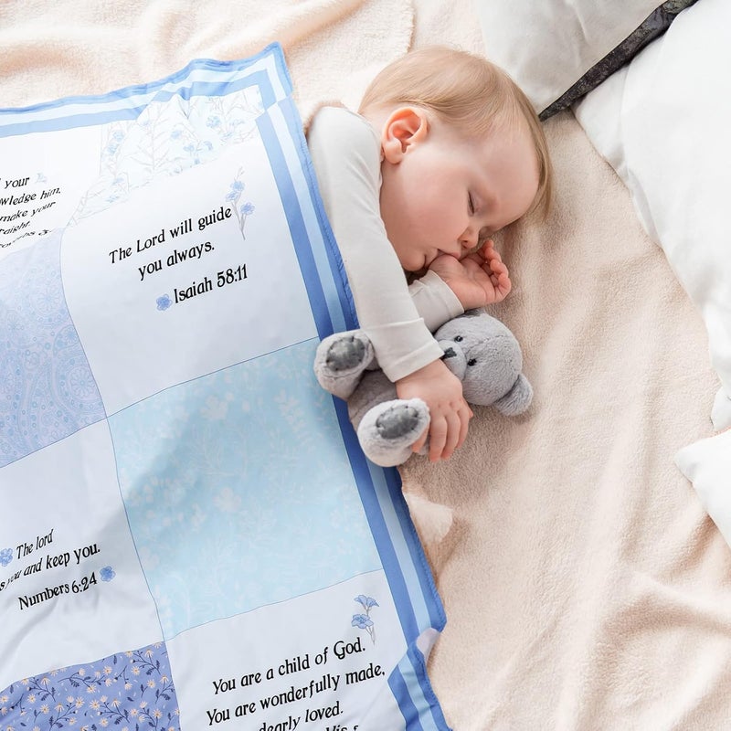 Oudain Christian Baby Blankets with Bible Verses Scripture Flowers Paisley Baby Receiving Baptism Blanket Christian Christening Gifts for Newborn Kids 30 x 40 InchBlue - Image 5