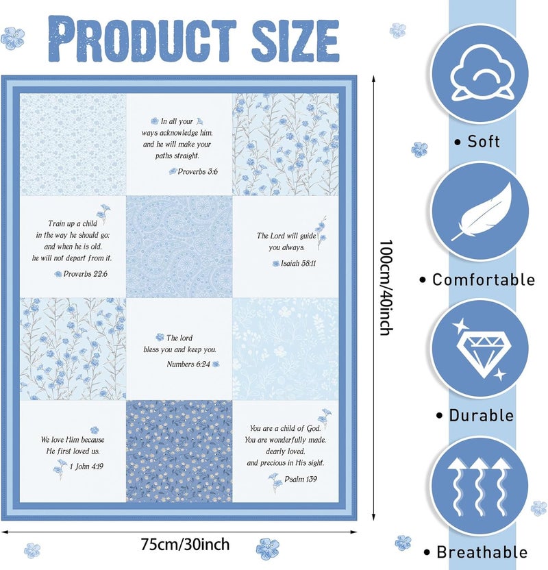 Oudain Christian Baby Blankets with Bible Verses Scripture Flowers Paisley Baby Receiving Baptism Blanket Christian Christening Gifts for Newborn Kids 30 x 40 InchBlue - Image 3