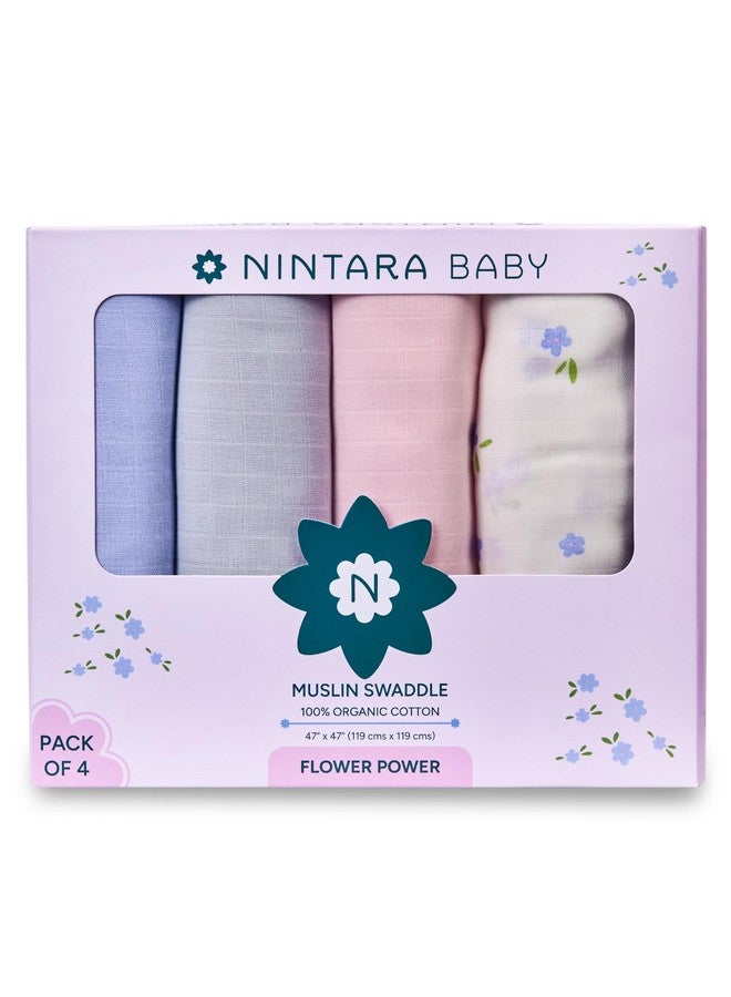 NINTARABABY ننتارا بيبي سواتل كبير جداً - 100% قطن موسلين عضوي فاخر، 47" × 47"، ناعم جداً، قابل للتنفس وخفيف الوزن، متعدد الاستخدامات، للجنسين، مضاد للحساسية، هدايا للأطفال حديثي الولادة، عبوة من 4 - Image 1