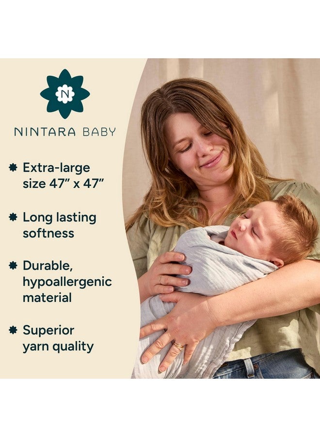 NINTARABABY ننتارا بيبي سواتل كبير جداً - 100% قطن موسلين عضوي فاخر، 47" × 47"، ناعم جداً، قابل للتنفس وخفيف الوزن، متعدد الاستخدامات، للجنسين، مضاد للحساسية، هدايا للأطفال حديثي الولادة، عبوة من 4 - Image 3