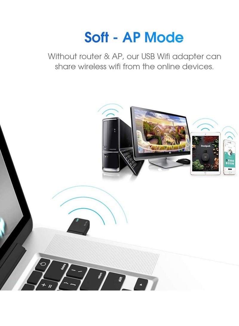 كابتن تيك 1300Mbps USB 3.0 Wireless WiFi Adapter for PC, USB Wi-Fi AC Mini Network Adapters 802.11ac 2.4GHz/5GHz Built-in Antenna for Windows 10/7/8/8.1/XP Mac OS 10.6-10.15 - Image 4