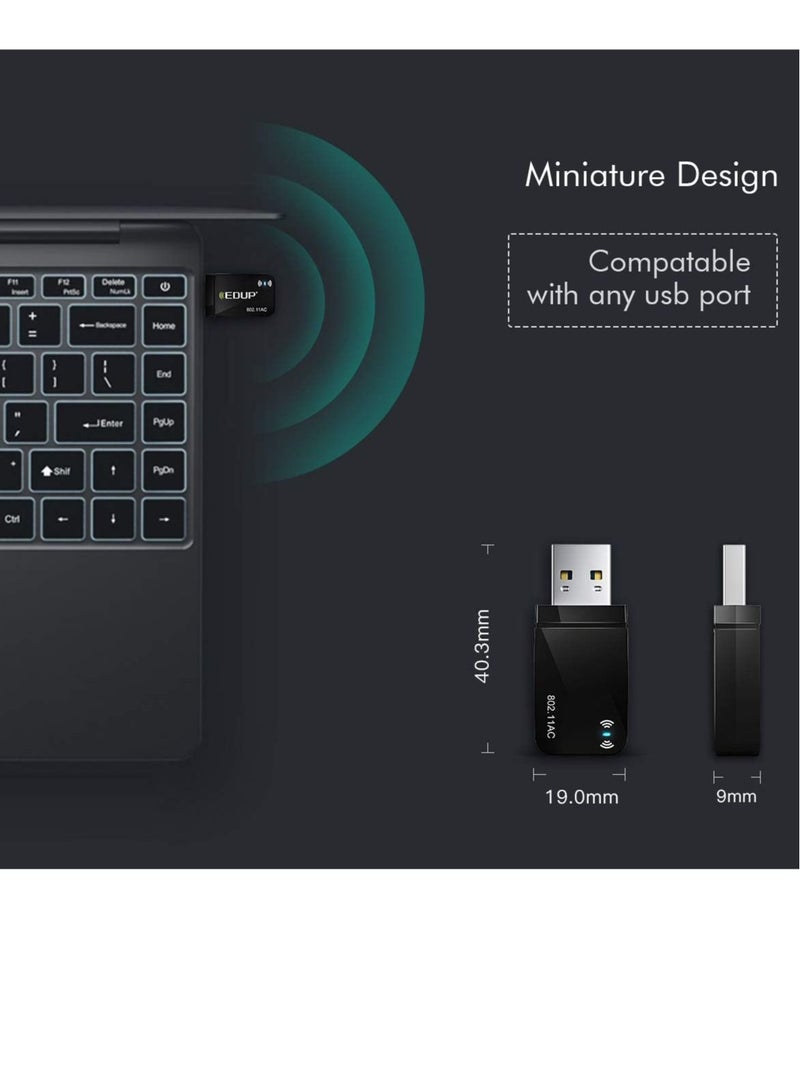 كابتن تيك 1300Mbps USB 3.0 Wireless WiFi Adapter for PC, USB Wi-Fi AC Mini Network Adapters 802.11ac 2.4GHz/5GHz Built-in Antenna for Windows 10/7/8/8.1/XP Mac OS 10.6-10.15 - Image 3