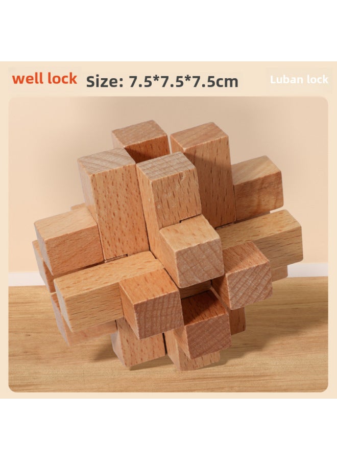 Kong Ming Lock Luban Lock Suit Intelligence Unlock Wooden Elementary School Students Hands-on Brain-moving Educational Toys Nine-piece Gift Box - Image 1