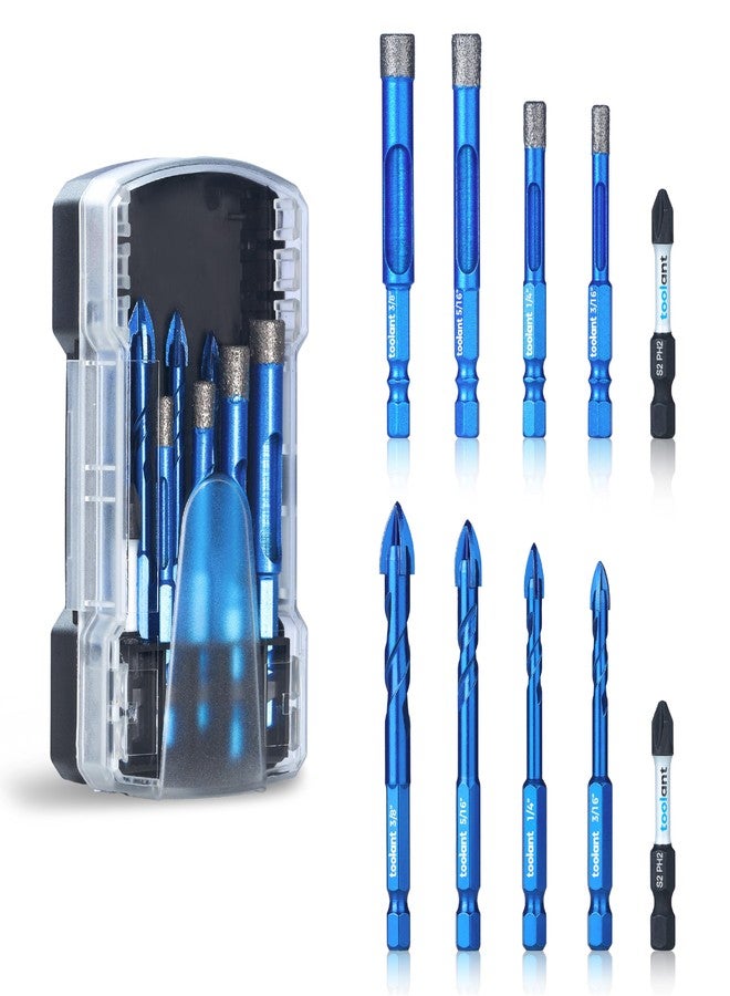toolant Diamond Drill Bits Set 10PCS, Glass Drill Bits for Drilling Holes in Glass，Procelain,Ceramic and Tile, Tile Drill Bit with 1/4 Inch Quick Change Hex Shank,3/16"-3/8" - Image 1
