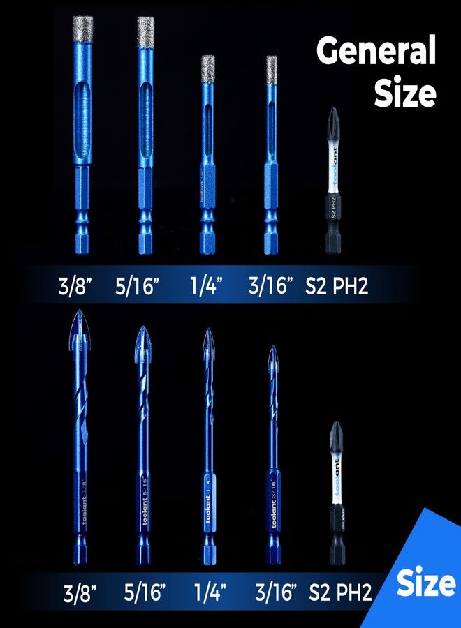 toolant Diamond Drill Bits Set 10PCS, Glass Drill Bits for Drilling Holes in Glass，Procelain,Ceramic and Tile, Tile Drill Bit with 1/4 Inch Quick Change Hex Shank,3/16"-3/8" - Image 5