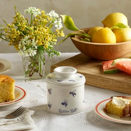 Butter Bell - The Original Butter Bell crock by L Tremain, a Countertop French Ceramic Butter Dish Keeper with Lid for Spreadable Butter, Farmhouse Collection, Honey Bees, Blue & White - Image 2