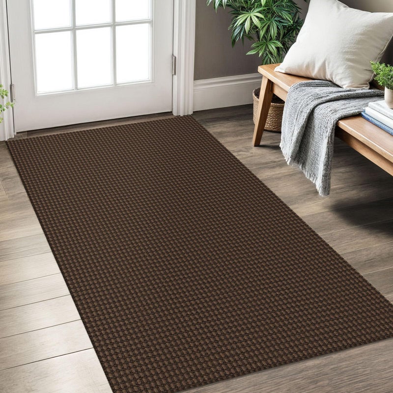 KOZYFLY Rugs for Entryway 3x5 ft Washable Area Rug Non Slip Rubber Backed Entry Rug Woven Indoor Door Mat Cotton Kitchen Rugs Floor Carpet for Entryway, Foyer, Backdoor, Reddish Brown/Coffee - Image 1