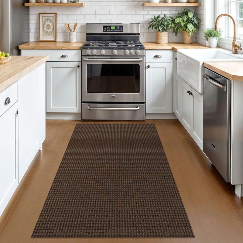 KOZYFLY Rugs for Entryway 3x5 ft Washable Area Rug Non Slip Rubber Backed Entry Rug Woven Indoor Door Mat Cotton Kitchen Rugs Floor Carpet for Entryway, Foyer, Backdoor, Reddish Brown/Coffee - Image 2