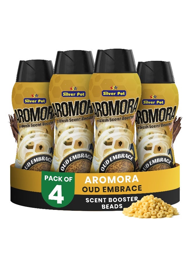 Silver Pot Aromora Fabric Deodorizer Oud Embrace - Pack of 4 - Laundry Perfume In-Wash Scent Booster Beads 300g Each, Refreshing Long-Lasting Laundry Fragrance, Suitable for Use with Fabric Softeners and Detergents - Image 1