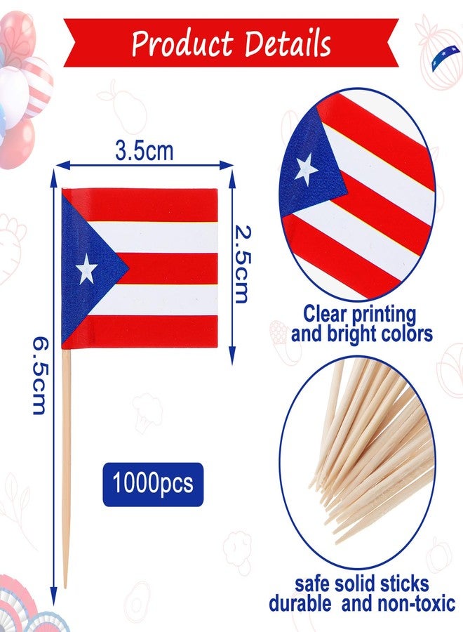 مينبلان مجموعة مينبلان من 1000 قطعة من أعواد أسنان عليها أعلام بورتوريكو، أعواد أسنان عليها علم بورتوريكو، زينة للكب كيك، أعواد تزيين صغيرة للطعام لحفلات الريف وأعياد الميلاد والكوكتيلات وكعكات الآيس كريم - Image 2