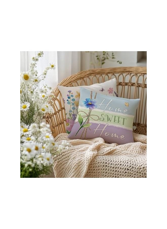 The Bros Spring Summer Throw Pillow Covers, 4Pcs Farmhouse Garden Colorful Polyester Pillows Case 18x18 Inch, Floral Tulips Home Bloom with Grace Seasonal Decorative for Patio Sofa Bed Home  - Image 4