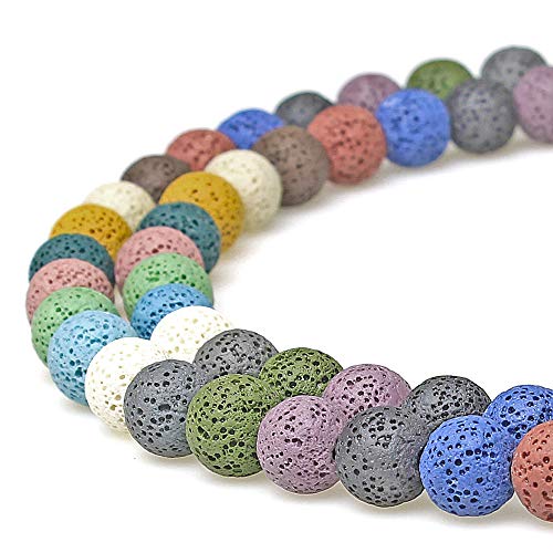 MJDCB Natural Multicolor Volcanic Lava Stone Round Loose Stone Beads DIY for Jewelry Bracelet Making 15" (12mm, Multicolored) - Image 1